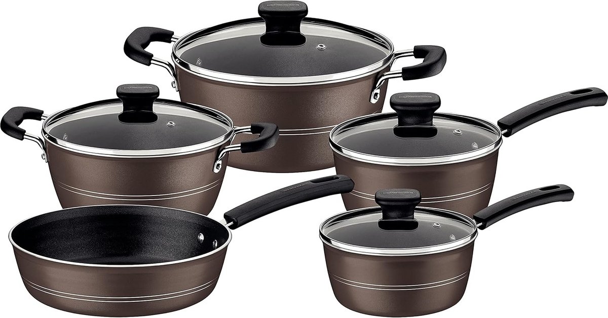 9 Delige Anti-Aanbak Pannenset Keukengerei Set (Bruin)