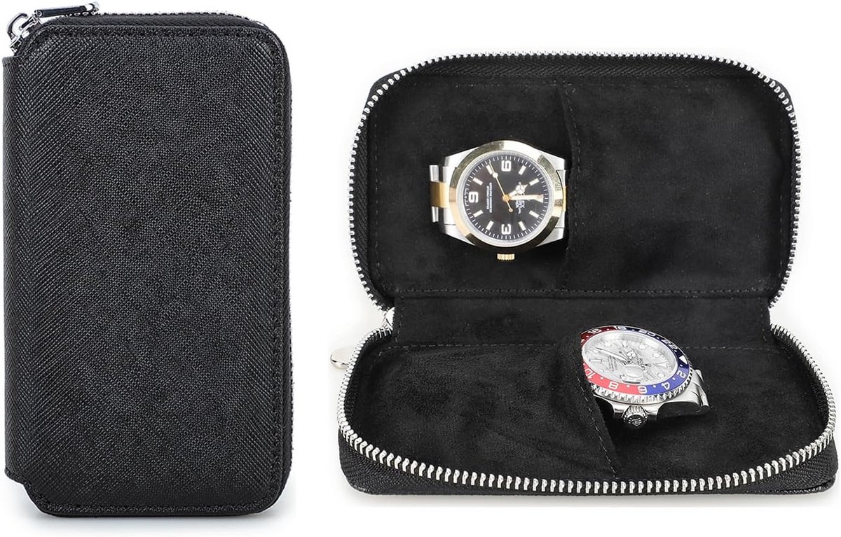 Luxe Leren Horlogedoos voor 2 Horloges - Draagbare Reissetui met Rits