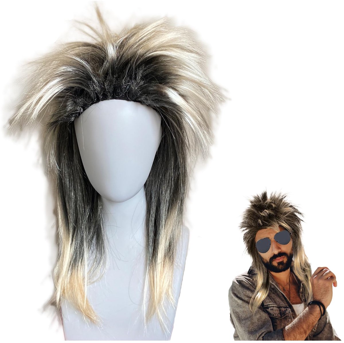 Heren Vokuhila Peróke - Retro Rockstijl - Bruin en Zwart