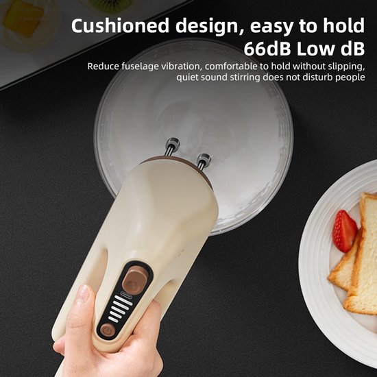 Elektrische handmixer met dubbele kop en 5 instelbare snelheden, mengkoppen van 304 roestvrij staal, draagbare draadloze oplaadfunctie, ergonomische handgreep, perfect voor bakken en koken. van Merkloos — afbeelding 3