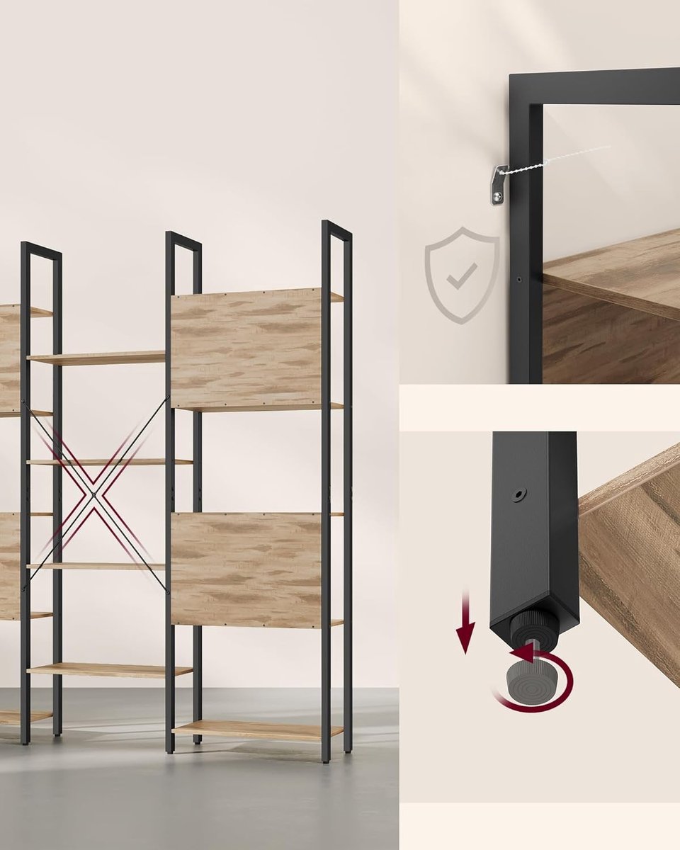 Boekenkast Casa Velluto Boekenkast–14 Planken Industriële Ladderboekenkast voor Woonkamer, Slaapkamer en Thuiskantoor – Stabiel Metaal en Samengesteld Hout – 24 x 158 x 166 cm – Anti-tip en Multifunctioneel