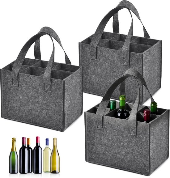 Set van 3 Flessendragers voor 6 Flessen, Stevige Handtas voor Mannen, Ideaal voor Wijn, Bier en Waterflessen — afbeelding 2
