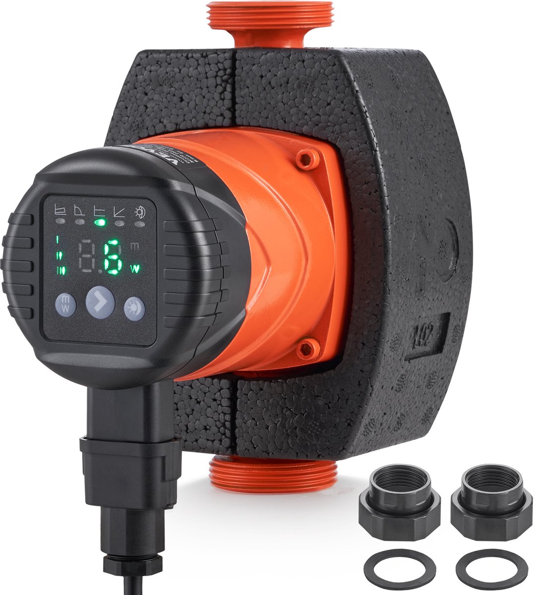 Circulatiepomp - Warmwatercirculatiepomp - Recirculatiepomp - ECM Motor - 5 Regelmodi - 50 L/min - Gietijzer - 1-1/2 Inch NPT - Energieklasse A - CV Systeem - Vloerverwarming - Stille Werking - 45 dB - 2-110°C