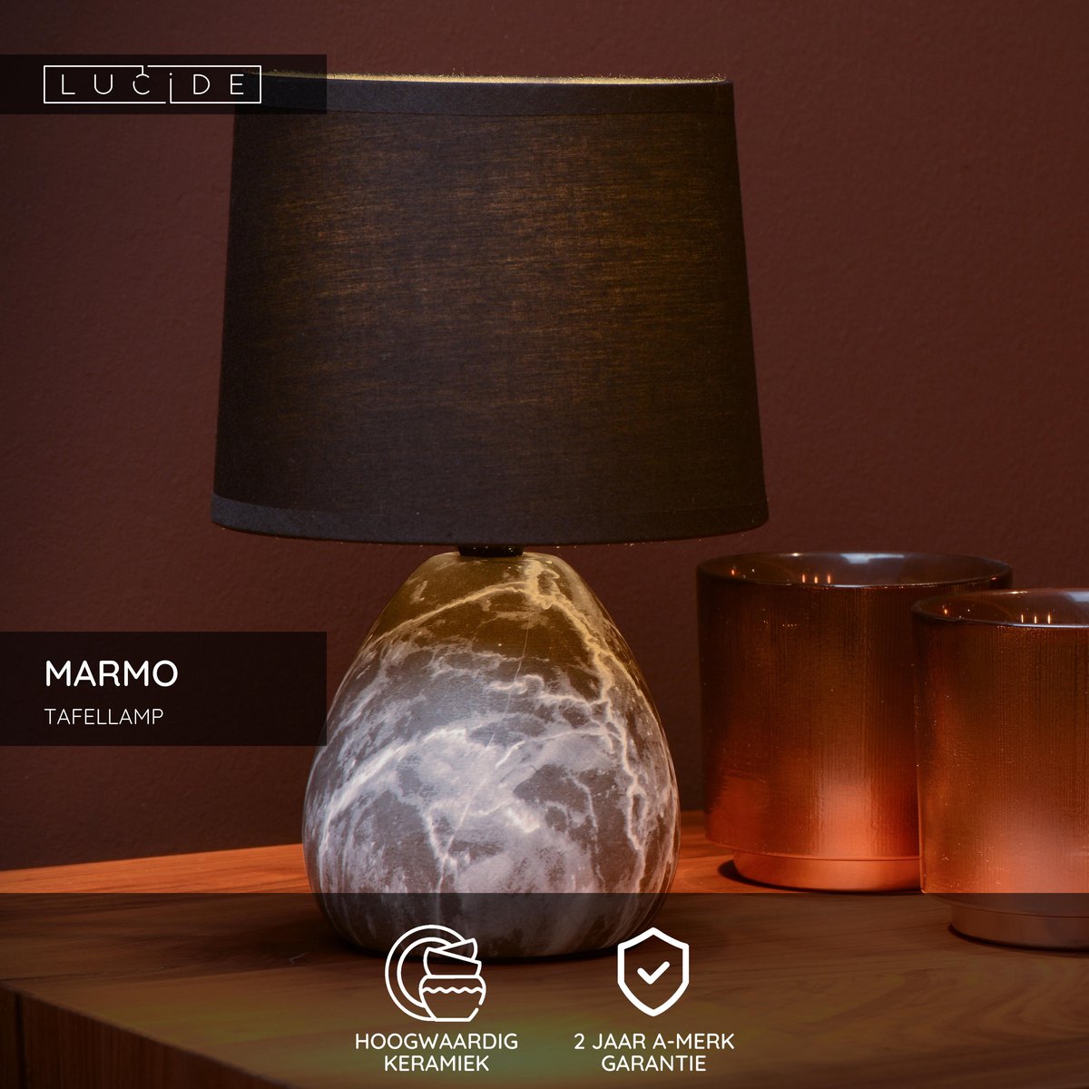 Lucide MARMO - Tafellamp - Ø 16 cm - 1xE14 - Zwart
