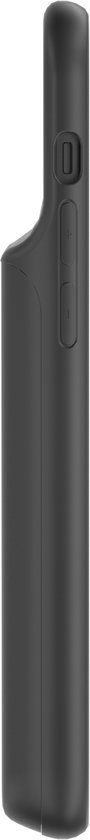 Vue latérale d'une coque de téléphone gris foncé Distinction avec batterie.