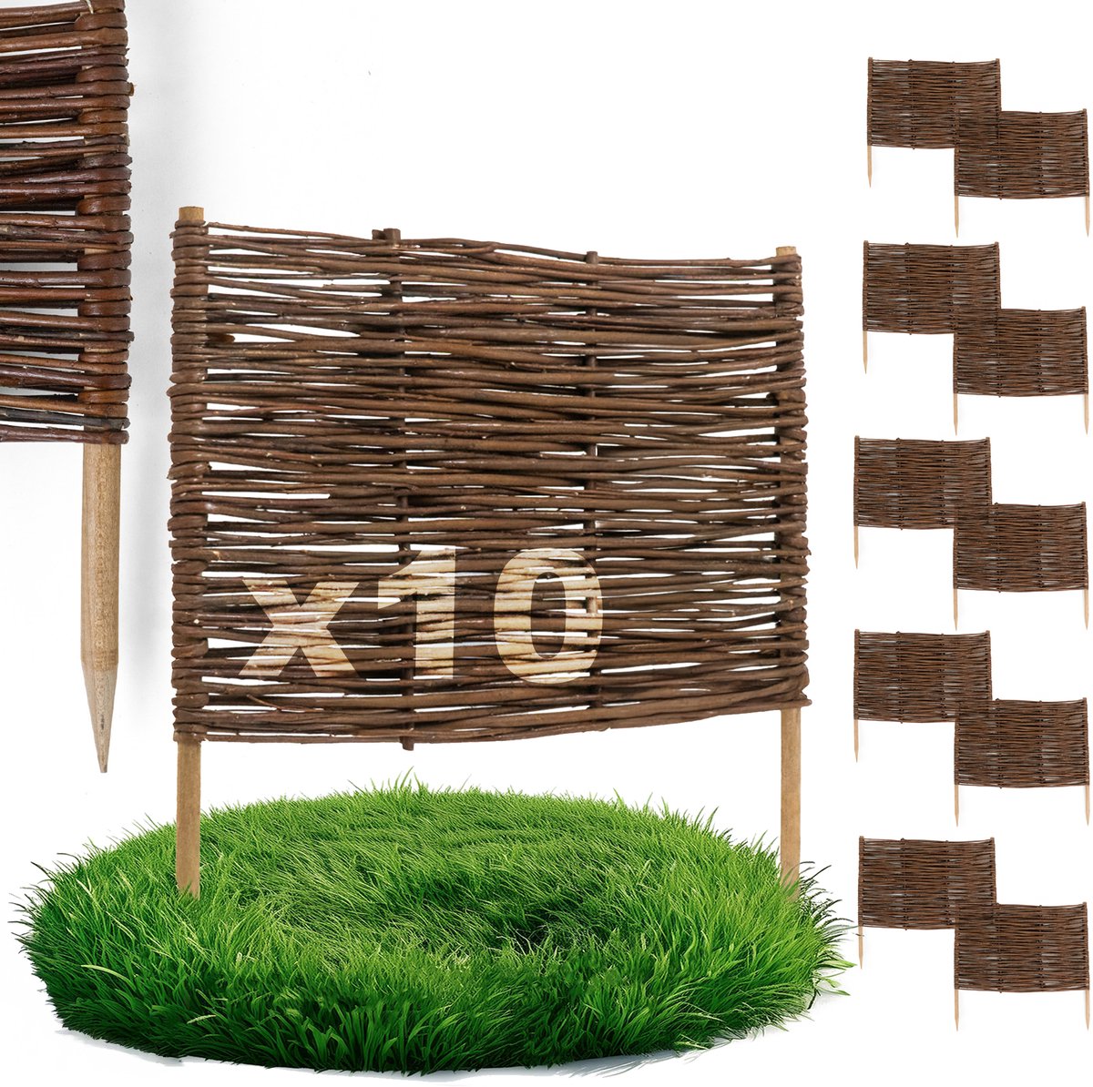 10 x BOGATECO bedrand van wilgenhout | 60 cm lang & 40 cm hoog | Houten schutting gazonrand | Wilgenhek insteekhekwerk