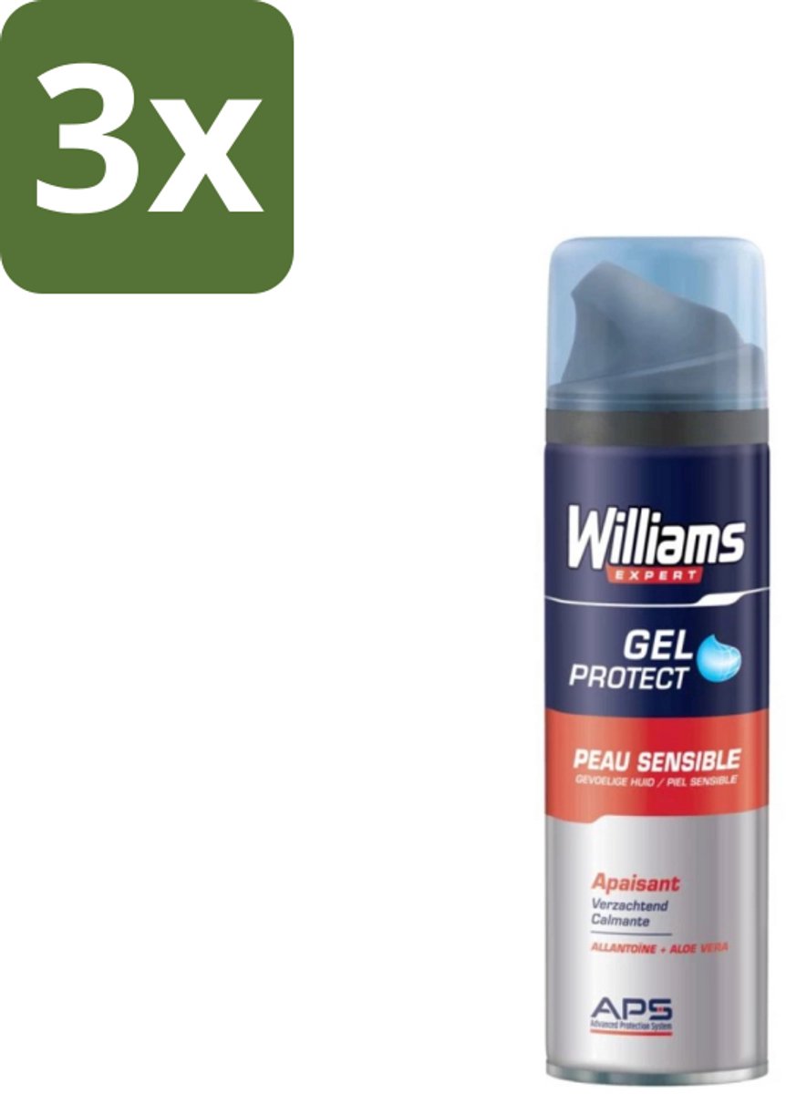 3 x Williams - Expert - Scheergel - Gevoelige Huid- 200 ml - Scheergel Voor Gevoelige Huid - Gevoelige Huid Scheerproducten - Beschermende Scheergel - Verzachte Scheergel - Scheren Zonder Irritatie