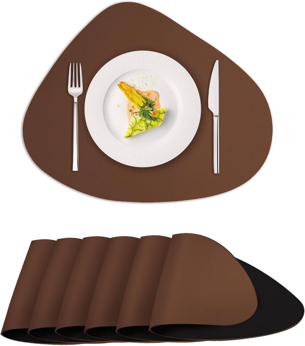 Set van 4 Wasbare Leren Placemats, Tweekleurig met Textuur voor Tafel en Keuken