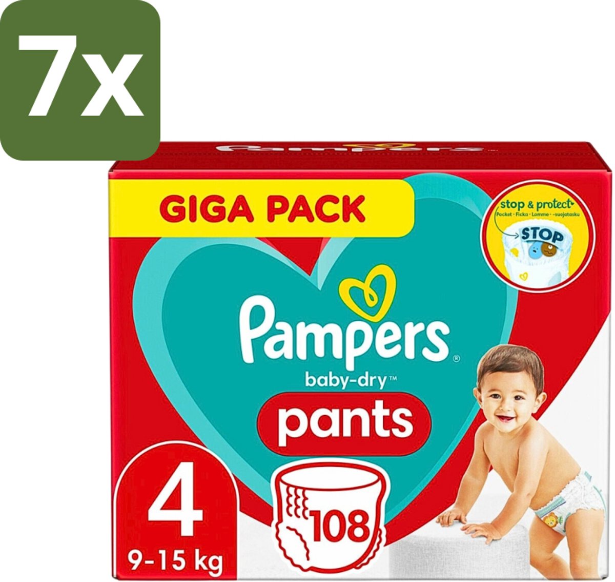 Pampers - Baby-Dry Pants - Luierbroekjes - Maat 4 (9-15 kg) - Comfort Fit - 108 Luiers - Bulkverpakking - 7 stuks