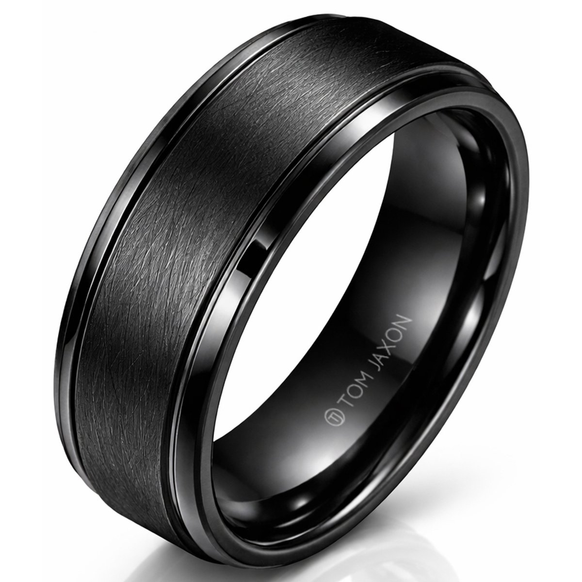 Zwarte wolfraam heren ring Geborsteld Mat en Glans-18mm