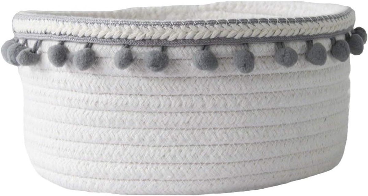 Allecto - Woven opbergmand - Katoenen touw - Schattige geschenkmand - Gevlochten opbergmand - Babymand voor multifunctionele opbergdoos - Thuis, kantoor, bureau-organizer, decoratief - Grijs.