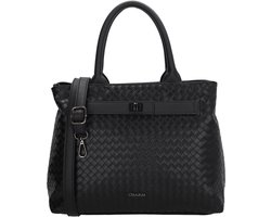 Charm London Mirabello Handtas - Gevlochten Detail - Twee Handvatten - Verstelbare Band - Tussenritsvak - Gesp Voorop - Dames - Shopper - Schoudertas - Zwart