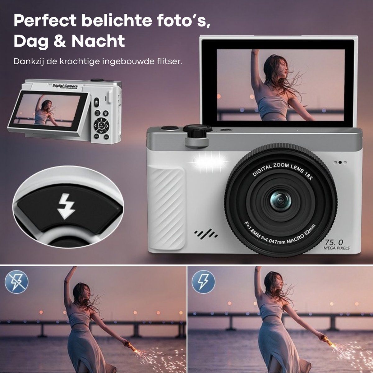 Vizual 75MP Camera met 4K Video en 32GB SD-kaart thumbnail 8