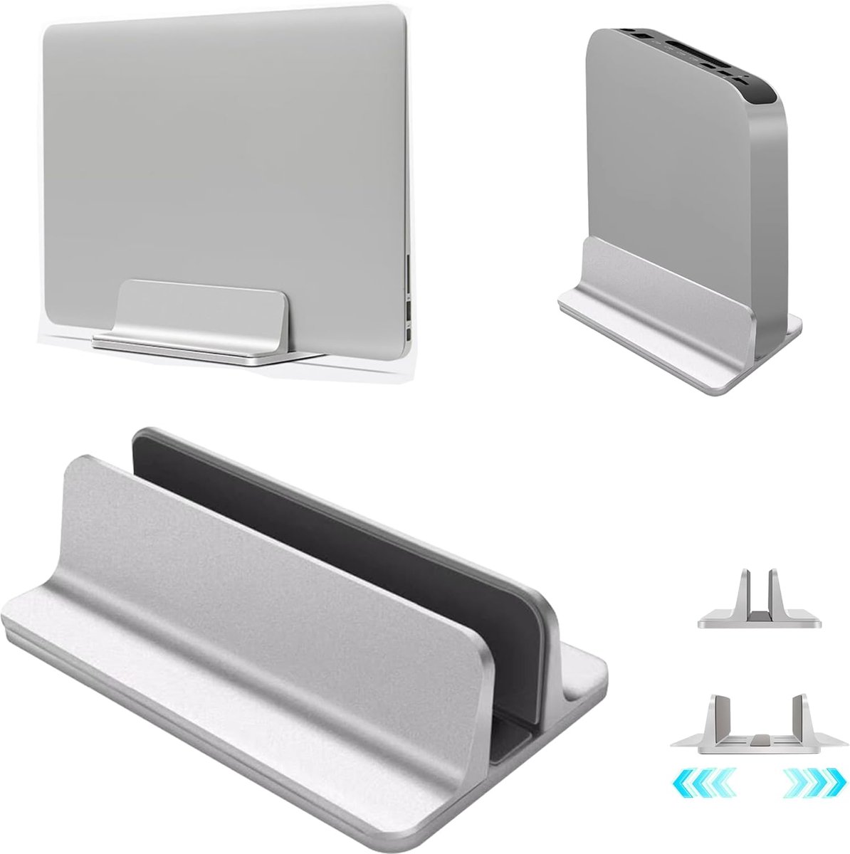 Famanu - Verticale laptopstandaardhouder, aluminium bureaubladstandaard met verstelbaar dockformaat (tot 17,3 inch) compatibel met alle Lenovo/MacBook Pro/Air Dell HP Surface iPad gaming-laptops (zilver)