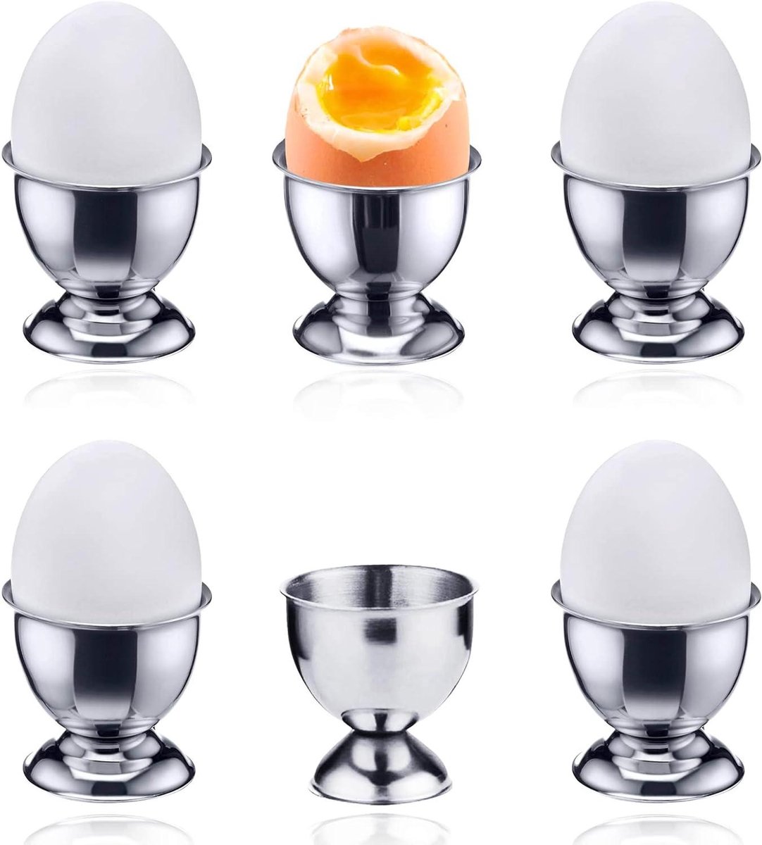 Eierdopjes set roestvrij staal - 6 stuks - ontbijt servies - eierhouder - keuken accessoire
