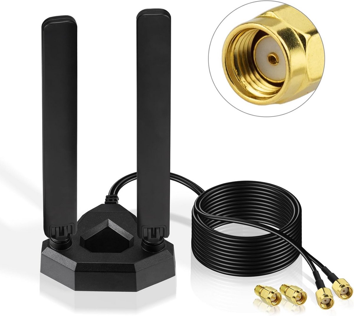 Tri-Band WiFi 6E Antenne met Magneetvoet en 2m Verlengkabel voor Router en PC