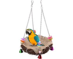 Rotan nest-hangmat voor vogels met bellen - speelgoed voor papegaaien, parkieten en ara's - 20 cm diameter