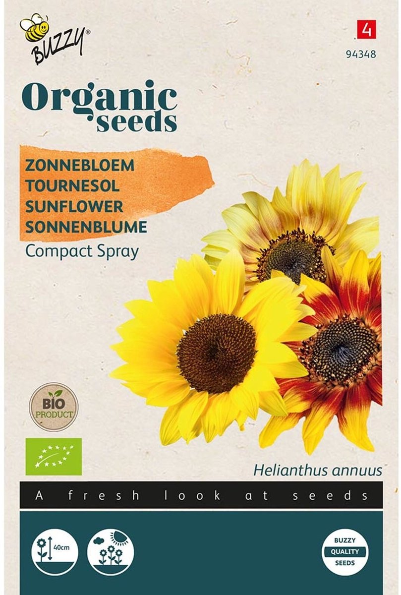 Buzzy Zonnebloem Compact Spray Organic Seeds (Bio) - Ideaal voor Kleine Tuinen en Potten