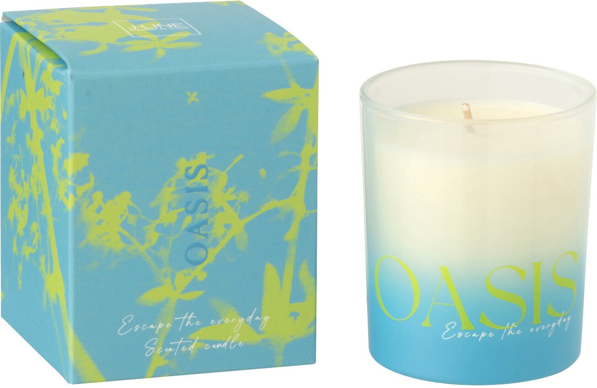 J-Line geurkaars Oasis - Spring Ivy & Neroli - polyresin - blauw/groen - small