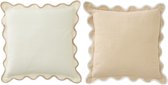 J-Line kussen Geschulpt - katoen - wit/beige - set van 2