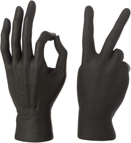 J-Line decoratie Beeldje Gebarentaal - polyresin - zwart - set van 2