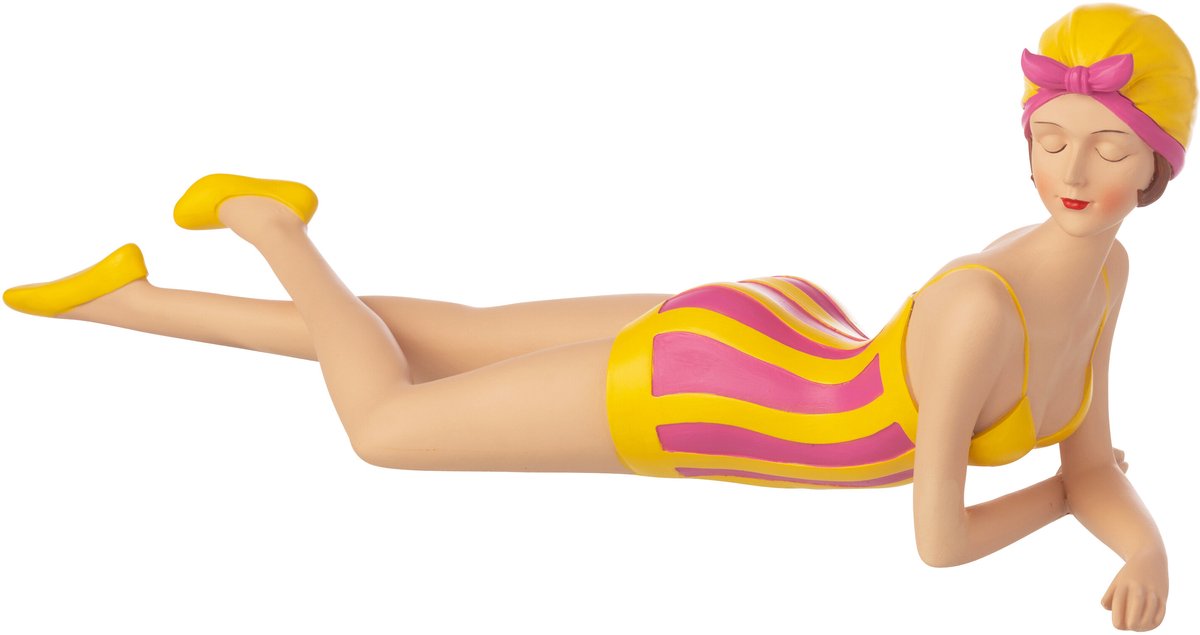 J-Line decoratie Vrouw Badpak Liggend - polyresin - geel/roze