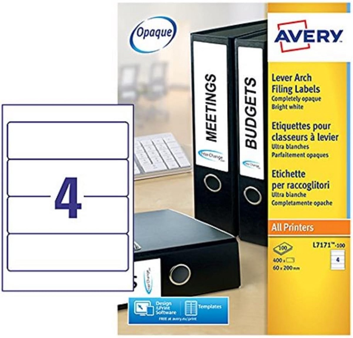 Zelfklevende Archief Etiketten Wit - 4 Labels Per Vel, 100 Stuks voor Hendel Mappen