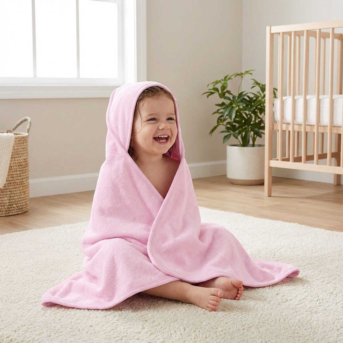 NEW BABY - Badcape - Badhanddoek met capuchon 100x100 cm roze katoen - Badstof - Absorberend - Capuchonhanddoek - Kinderhanddoek - Babyhanddoek