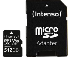 Intenso Professional miniSDXC-kaart Retail 512 GB Class 10, UHS-I U3, v30 Video Speed Class Watervast, Temperatuurbeste