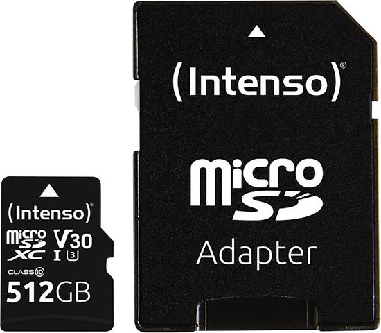 Intenso Professional miniSDXC-kaart Retail 512 GB Class 10, UHS-I U3, v30 Video Speed Class Watervast, Temperatuurbeste