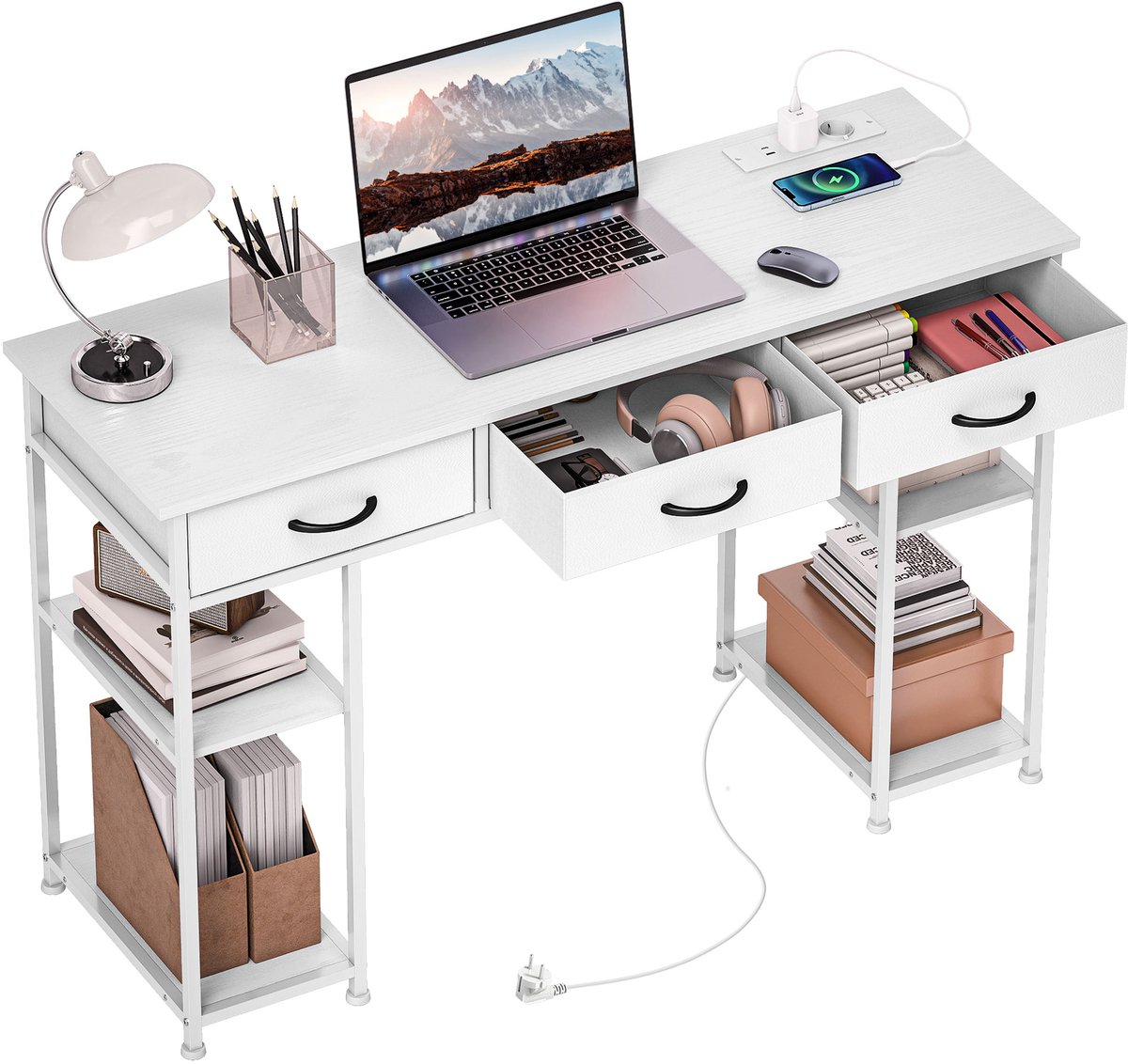 Homcom Bureau met planken-Spaanplaat-120L x 40B x 76H cm-Wit