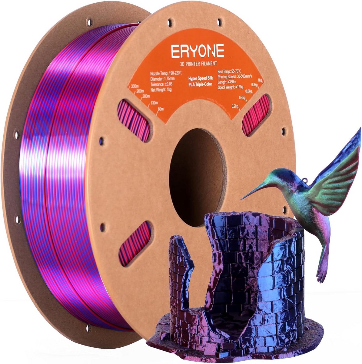 Zijde 3D Printer Filament Tricolor PLA 1.75mm - Hoge Snelheid Rapid Print Materiaal 1kg