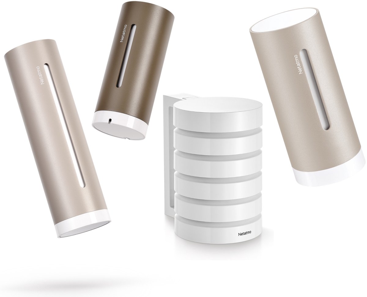 Netatmo Slim Weerstation + Extra Binnenmodule – Indoor Pack 2.0 met Beschermhoes – CO2 Meter & Luchtkwaliteit – Temperatuur & Luchtvochtigheid – App Monitoring – Sand