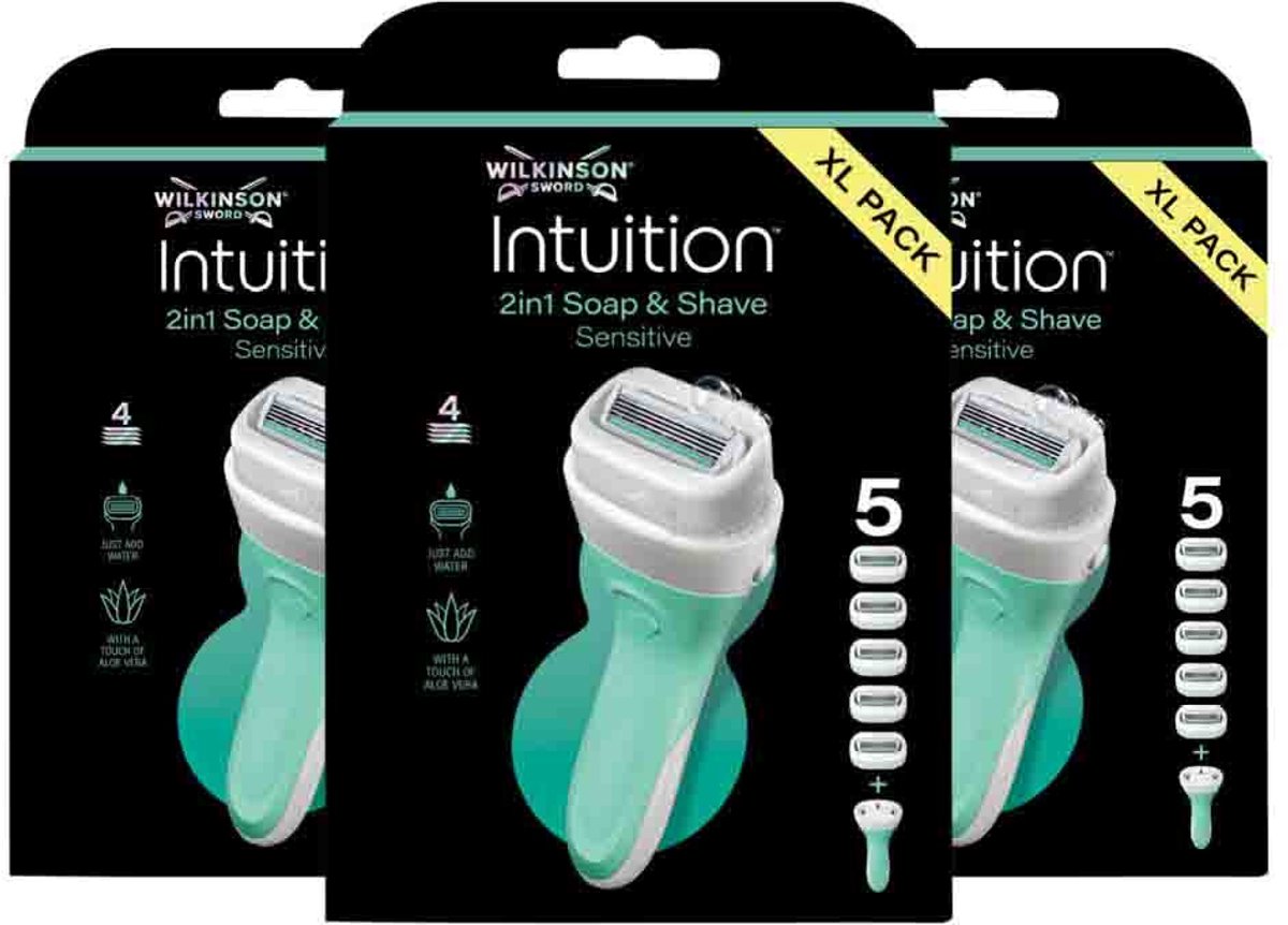 Wilkinson Intuition 2in1 Soap and Shave Scheersysteem + Navulmesjes XL - 3 x 5 stuks - Voordeelverpakking