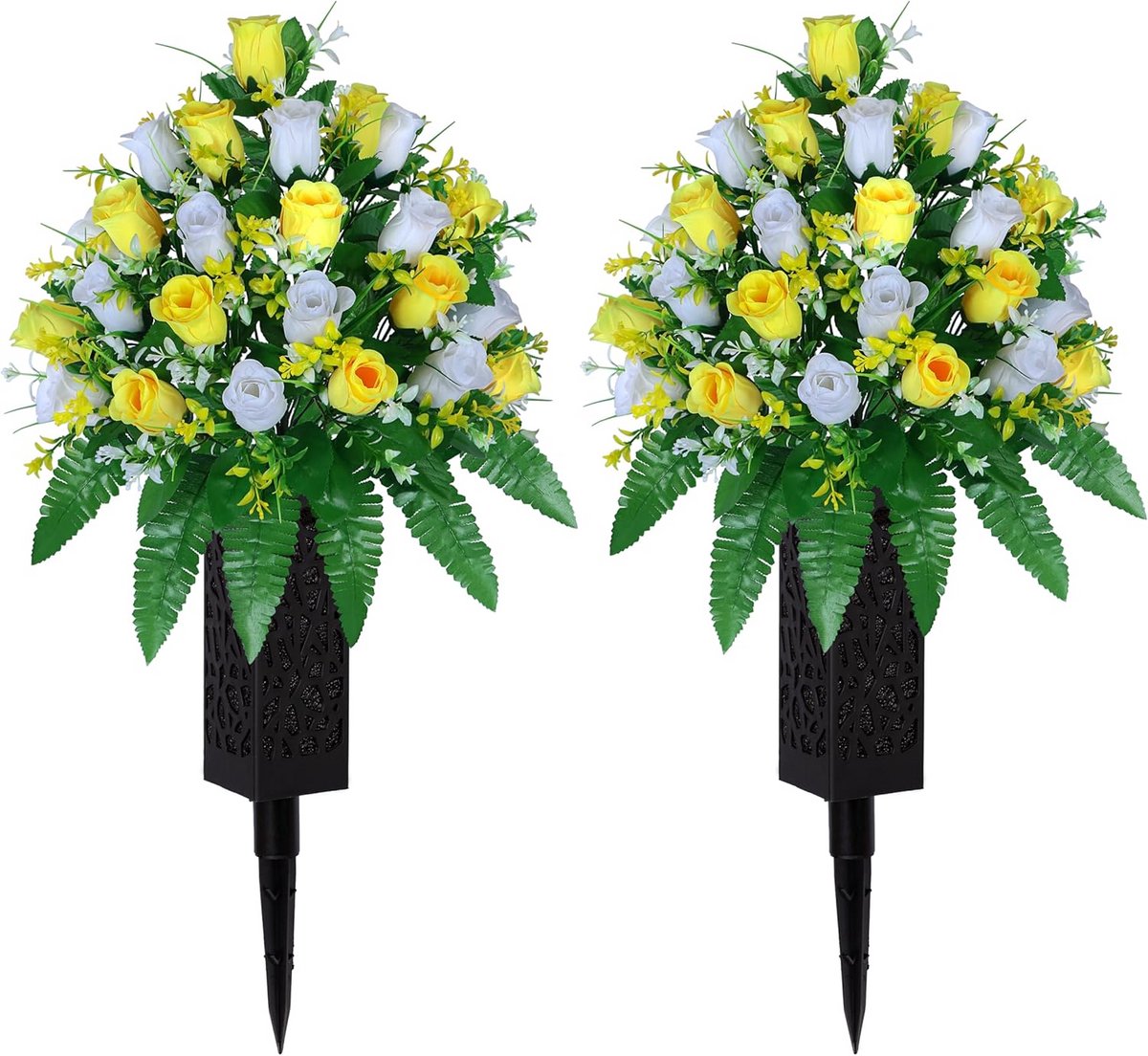 Kunstmatige begraafplaats bloemen en gedenkboeketten met vazen voor kerkdecoratie