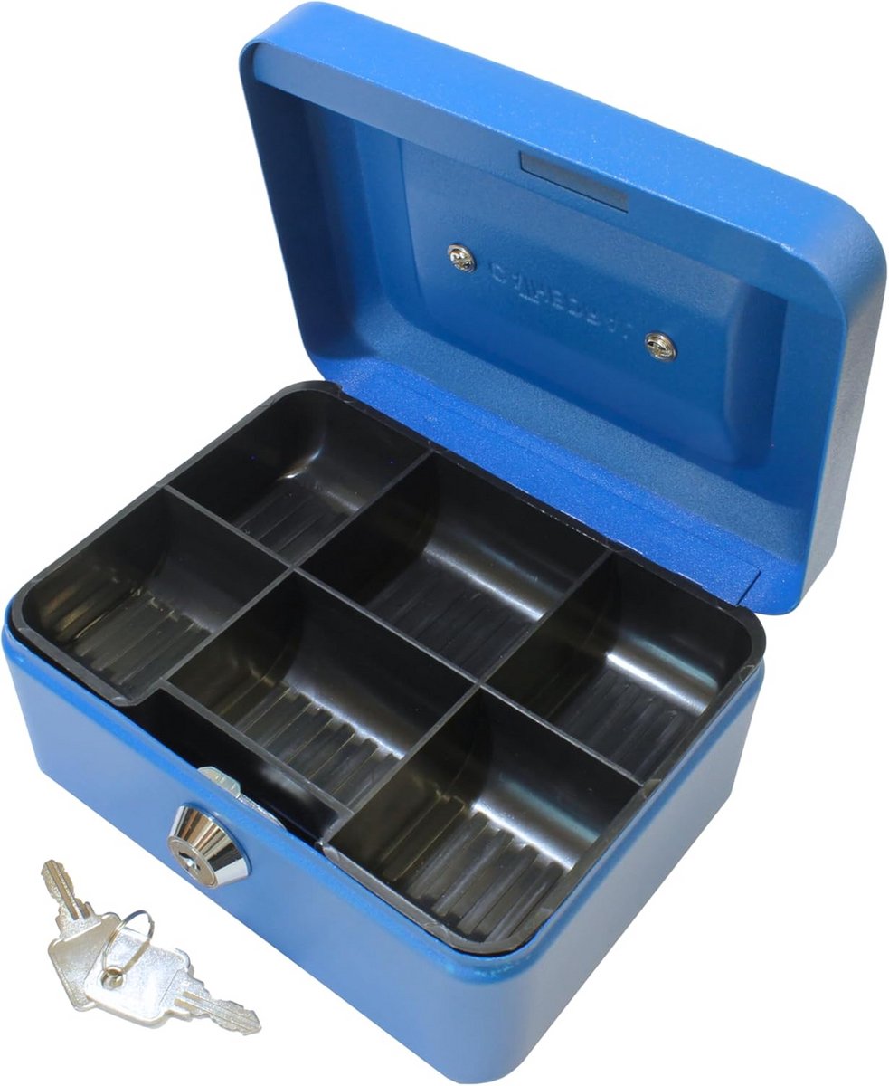 Geldcassette Blauw 15,3 cm Met Cilinderslot en Muntsleuf