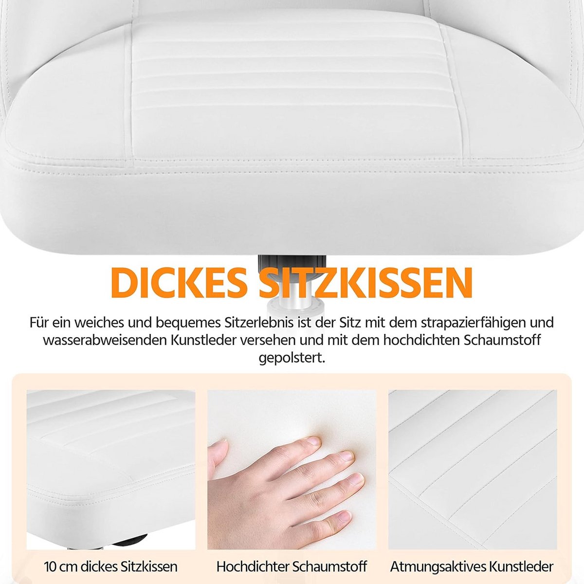 Ergonomische Draaistoel zonder Armleuningen - Hoogte Verstelbare Bureaustoel met Wieltjes - Comfortabele Werkstoel voor Kantoor en Thuis thumbnail 4