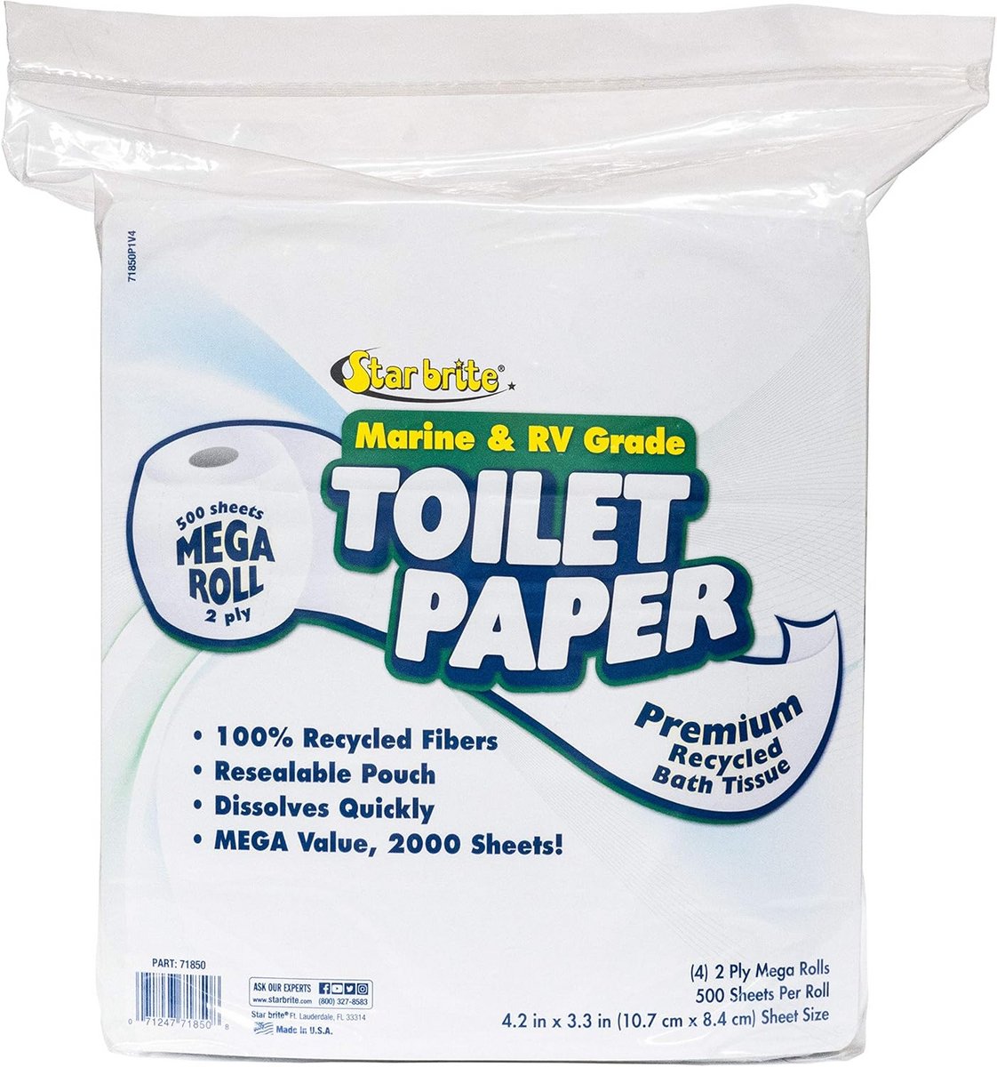 Toiletpapier voor Marine en Camper - 2-Laags Snel Oplosbaar Papier (4-pack)