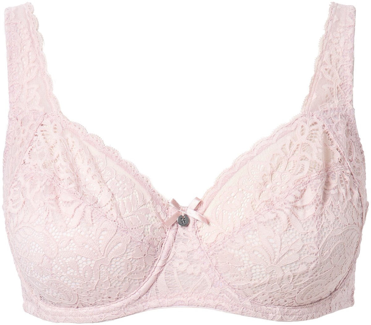 Ulla Popken Dames - Beugelbeha gebloemd kant zuiver kant - Lichtbeige