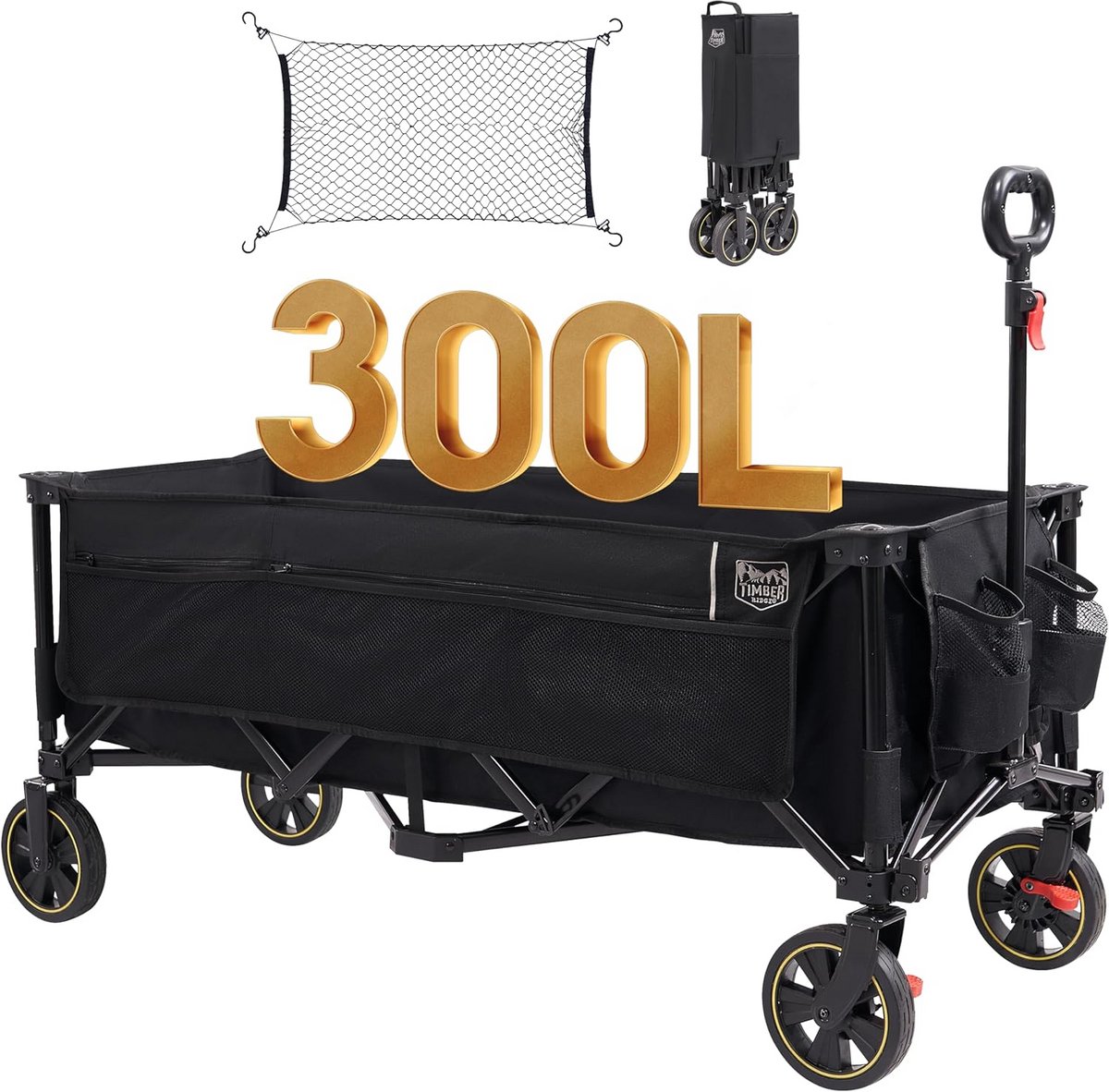 Opvouwbare Festivalwagen met Remmen en Vrachtnet - Perfect voor Kamperen, Winkelen en Wandelen