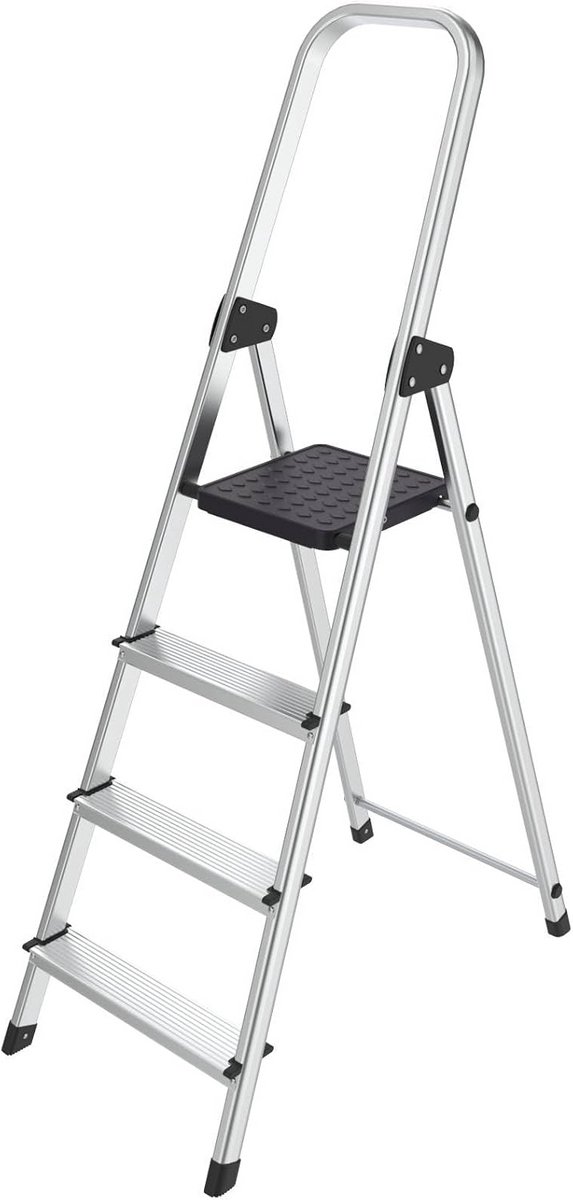 Aluminium Opstapladder 4-traps - Antislip Treden - Lichtgewicht en Veilig