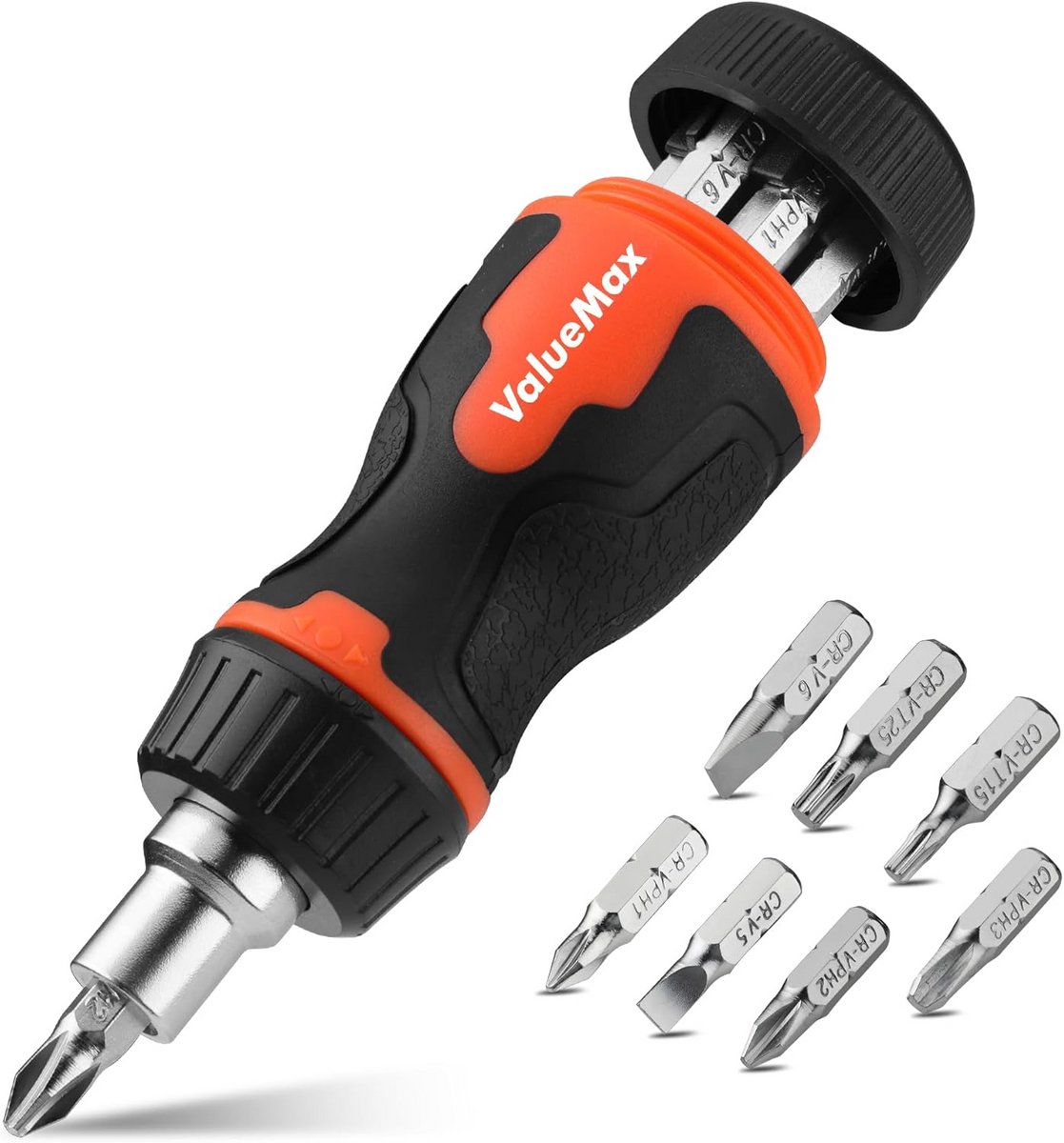 Stubby Ratelschroevendraaier met 7 Magnetische Bits voor Nauwkeurige Schroefwerkzaamheden