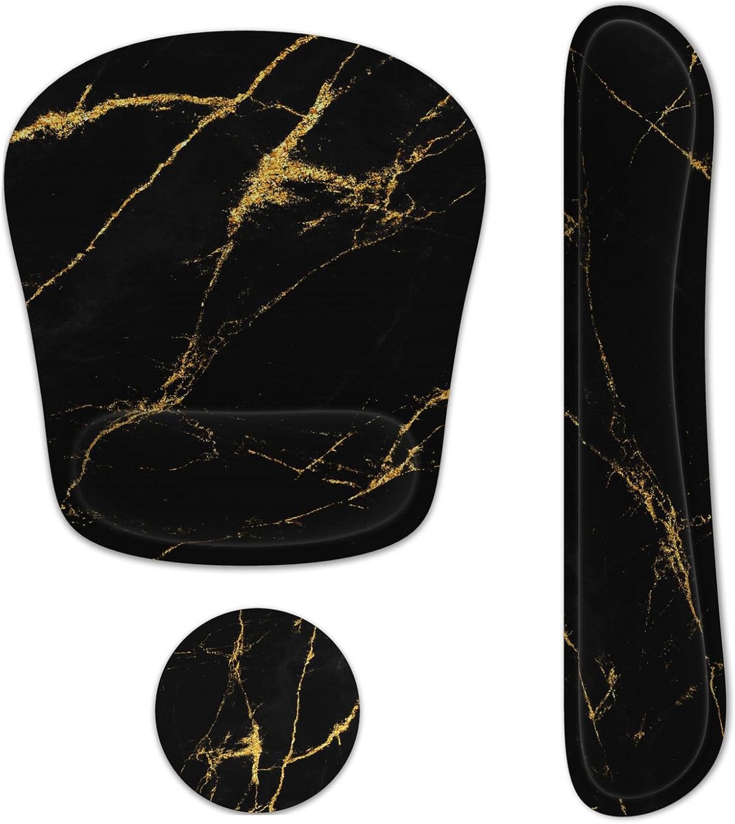 Ergonomische Polssteun en Muismat Set met Antislip Rubberen Basis voor Thuis en Kantoor - Zwart Marmer