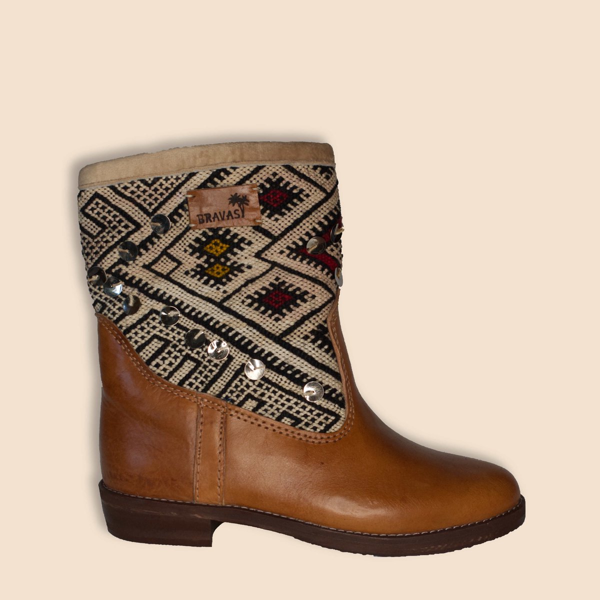 Kelim Boots | Cognacbruin Leer | Marokkaanse Kelim | Maat 39 | Nekana | Bravas Boutique
