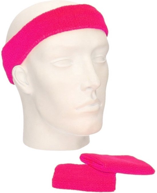 Setje Roze zweetbandjes - Roze sportdag set - pols en hoofd zweetbandjes - volwassenen