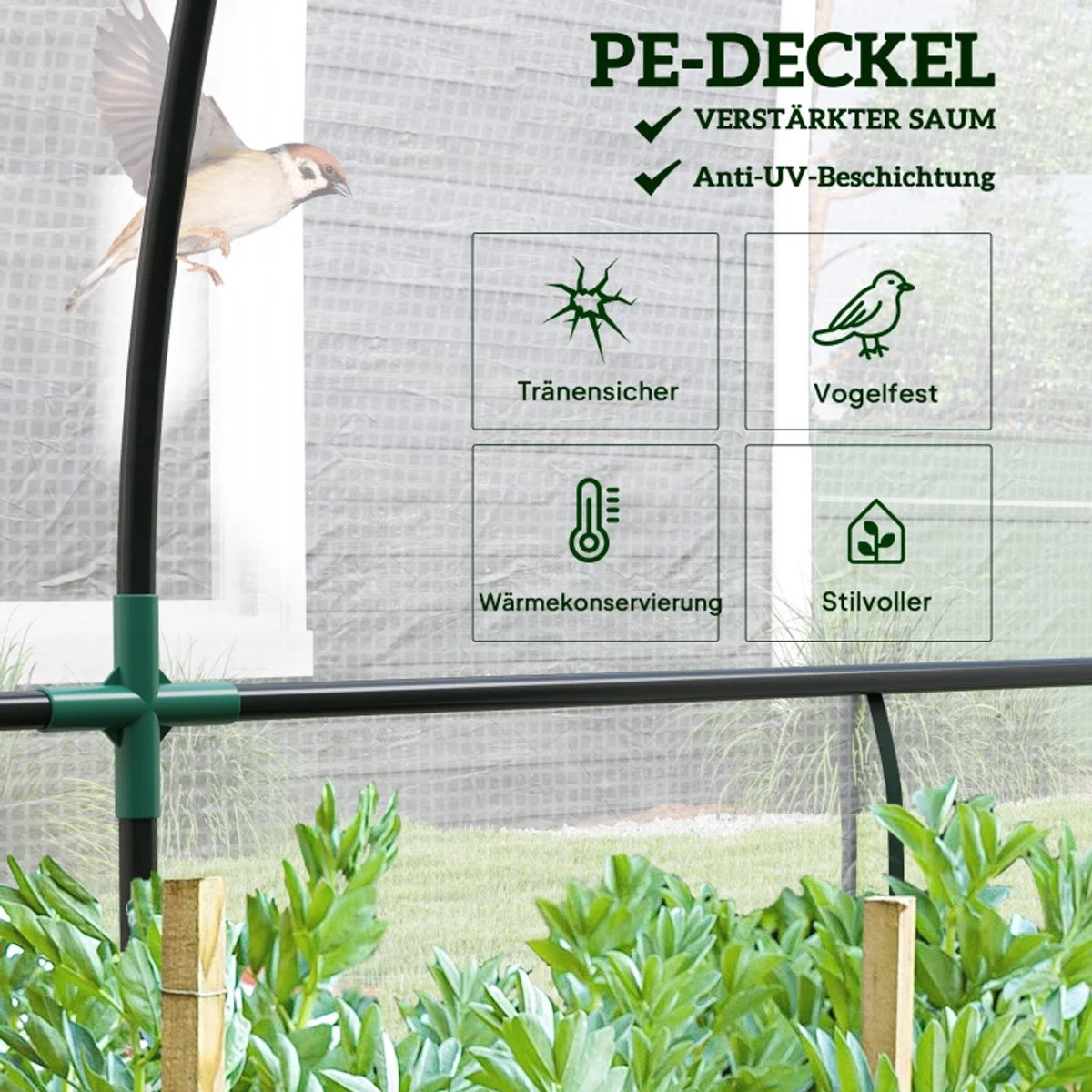 Kas met Roldeur - Wandkas - Toegankelijke Plantenkas - Tuinkas - Foliekas - Broeikas - Koude Bak - Kweekkas - Tomatenkas - Groentekas - Plantenkas - voor Groenten, Bloemen, Planten - 200 x 80 x 157 cm - Wit – foto 7