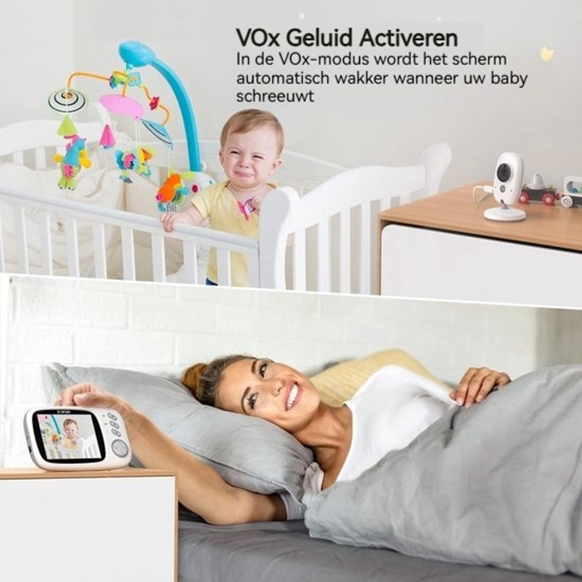 BOIFUN VB616 Babyfoon - Babyfoon met 2 Camera - Groot 4 Inch HD Baby Monitor - Video & Audio - met Slimme Functies - Baby Camera – foto 3
