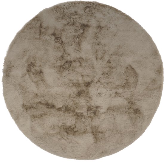 Fluffy Vloerkleed Taupe 200x200 cm rond – Hoogpolig 30 mm – Extra Dik & Zacht – 1900 g/m² – Afgewerkte Randen