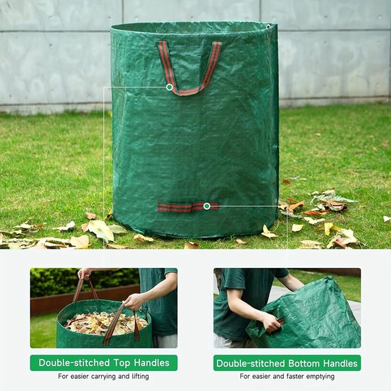 Tuinafvalzak - 2 Stuk 300L - Tuinafvalzak Opvouwbaar - Tuinzak - Bladzak - afvalzak tuin - Tuinzakken - onkruidzakken - groenafval zak - UV-bestendig - Waterafstotende tuinafvalzak - herbruikbaar - voor bladeren, puin, grasmaaisel en tuinafval van Merkloos	 — afbeelding 5