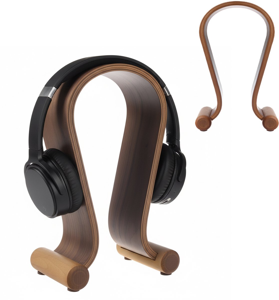 Houten Koptelefoonhouder Maclean MC-815O Hoofdtelefoonstandaard walnoot